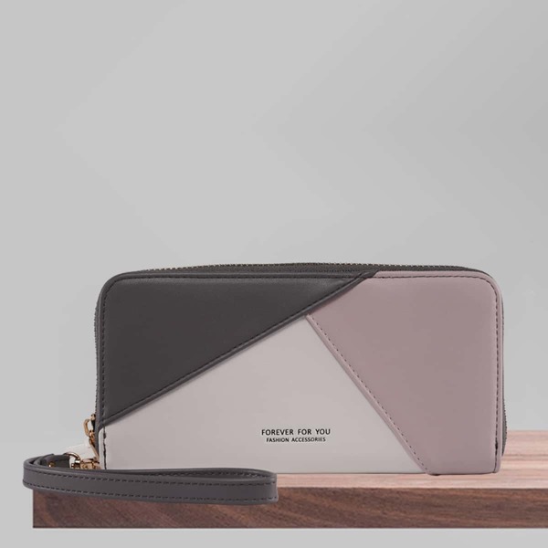 

Colorblock Panel Design Long Wallet, Grey