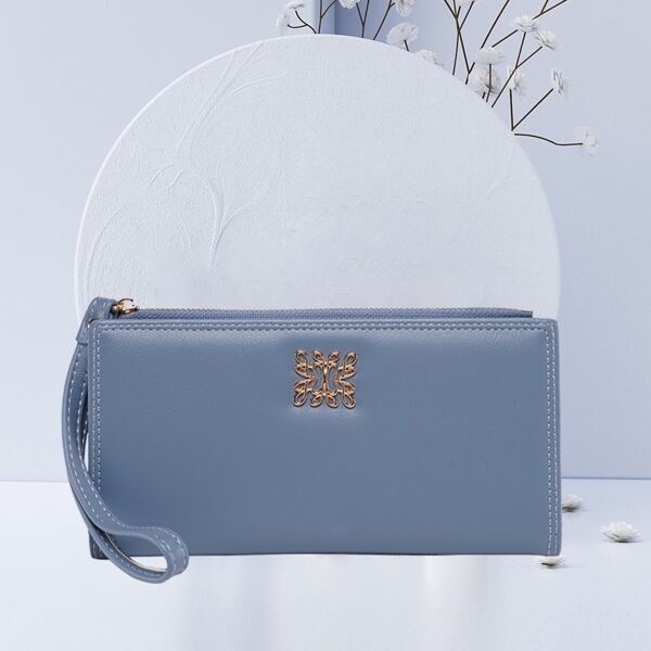 

Minimalist Metal Decor Long Wallet, Blue