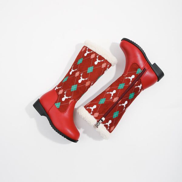 

Girls Christmas Graphic Side Zip Boots, Red