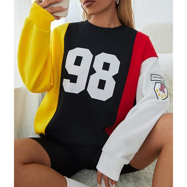 

Slogan Graphic Colorblock Drop Shoulder Sweatshirt, Multicolor