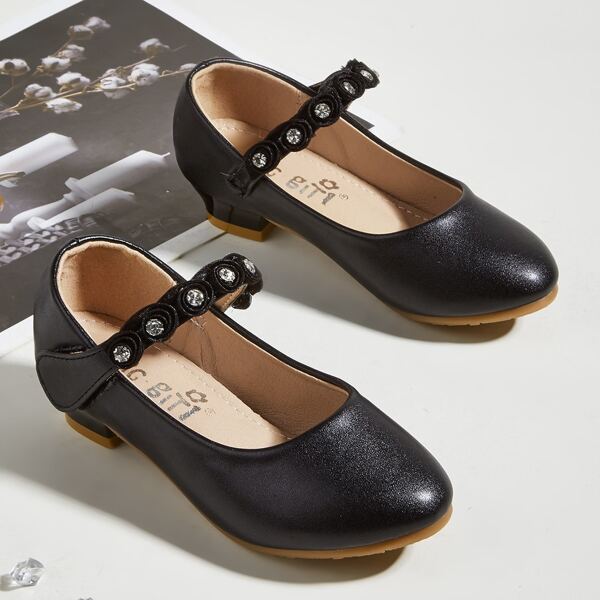 

Girls Rhinestone Decor Flat Mary Janes, Black