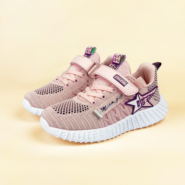 

Girls Letter Patch Knit Running Shoes, Pink