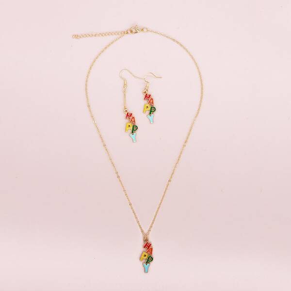 

Letter Charm Necklace & Earrings, Multicolor