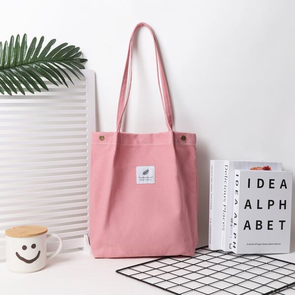 

Patch Decor Canvas Shopper Bag, Pink
