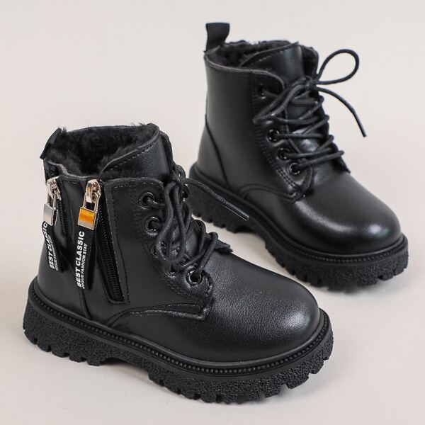 

Girls Side Zipper Plush Inside Boots, Black