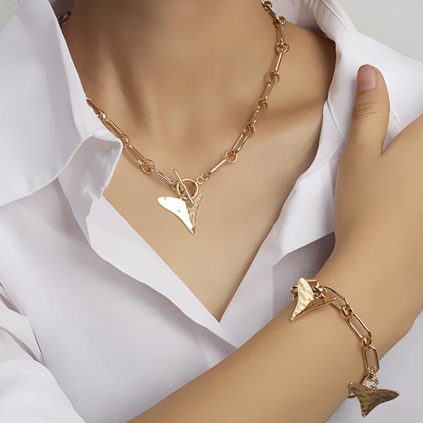 

Geometric Charm Necklace & Bracelet, Gold