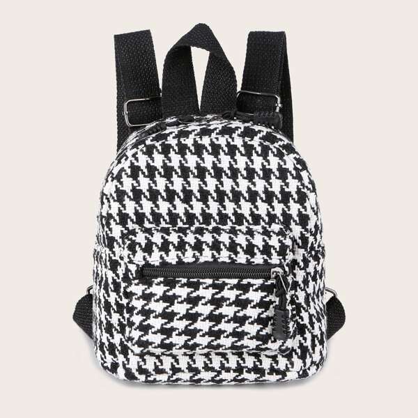 

Houndstooth Pattern Zip Classic Backpack, Black and white