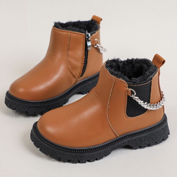 

Boys Chain Decor Plush Inside Chelsea Boots, Brown