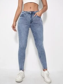 低腰緊身牛仔褲 - 淺色水洗藍 - 查看 3