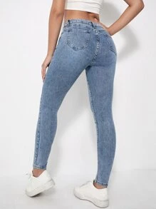 低腰緊身牛仔褲 - 淺色水洗藍 - 查看 2