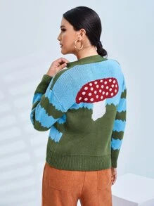 Mulvari Mushroom Pattern Color Block Drop Shoulder Cardigan - Multicolor - View 2