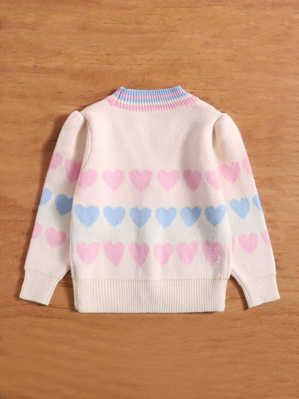 Toddler Girls Heart Pattern Striped Trim Cardigan