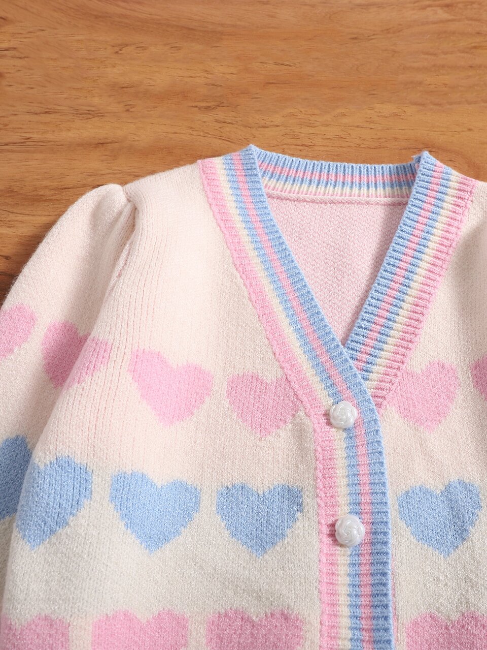 Toddler Girls Heart Pattern Striped Trim Cardigan