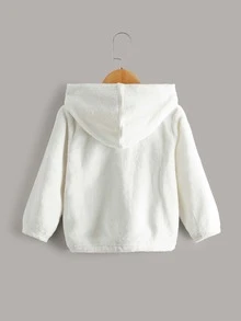 女童卡通刺绣3D耳朵袋鼠口袋法兰绒卫衣 - 白色 - 查看 2