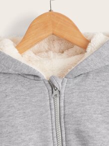 SHEIN Young Boy Pockets Detail Zip-Up Teddy Lined Hoodie - Grey - View 5