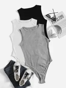 SHEIN EZwear Plus 3pcs Solid Tank Bodysuit - Multicolor - View 1