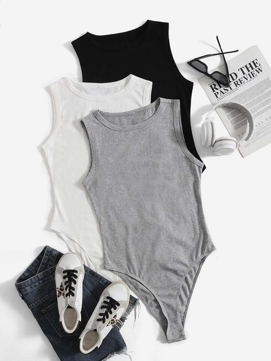 SHEIN EZwear Plus 3pcs Solid Tank Bodysuit - Multicolor - View 1