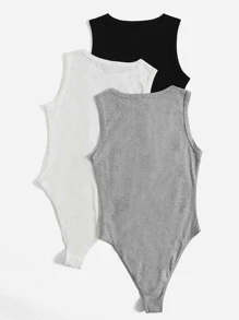 SHEIN EZwear Plus 3pcs Solid Tank Bodysuit - Multicolor - View 2