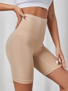 Easithlete Wideband Waist Solid Sports Cycling Shorts - Apricot - View 2