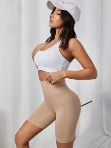 Easithlete Wideband Waist Solid Sports Cycling Shorts - Apricot - View 4