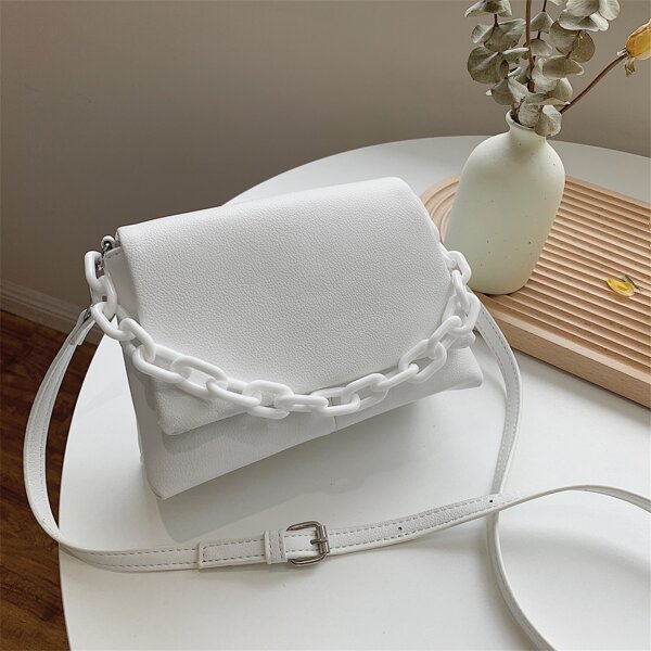 

Minimalist Flap Baguette Bag, White