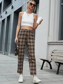 Pantalones de cuadros de talle alto