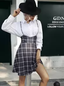 Plaid Print Cami Dress Without Blouse - Black and White - View 1