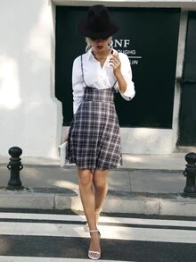 Plaid Print Cami Dress Without Blouse - Black and White - View 3