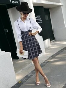 Plaid Print Cami Dress Without Blouse - Black and White - View 5