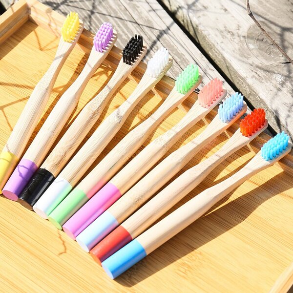 

1pc Wooden Handle Random Color Toothbrush, Multicolor