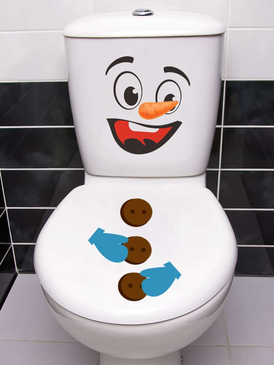 1pc Snowman Print Toilet Lid Sticker - Multicolor - View 1