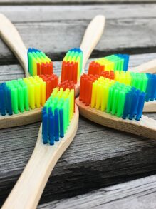 1pc Wooden Handle Toothbrush, Rainbow Stripe Head Toothbrush For Household - Multicolor - View 3