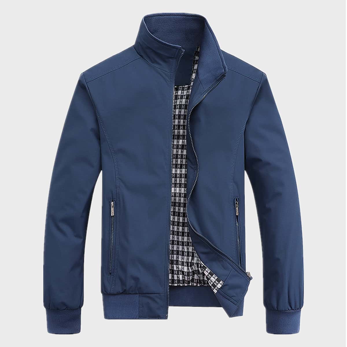 Chaqueta casual de manga larga con cuello alto y bolsillo con cremallera, de corte holgado para hombre, para otoño