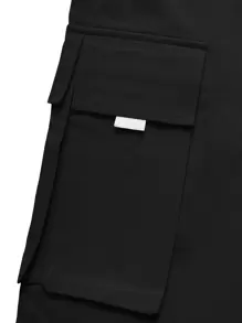 Manfinity Hypemode Pantalones cargo largos de cintura con cordón para hombre en negro liso para salir - Negro - Ver 6