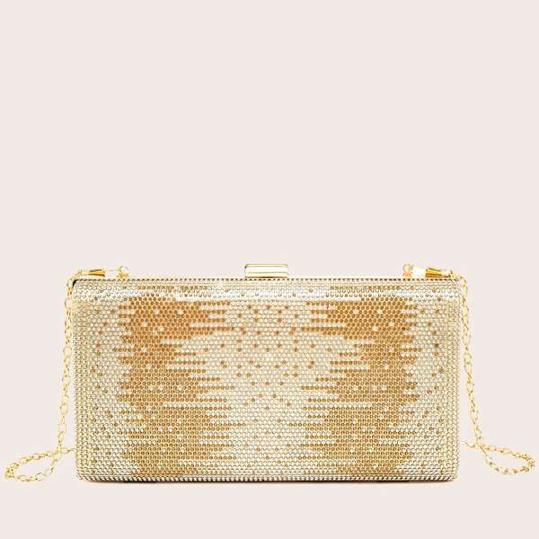 

Rhinestone Decor Chain Box Bag, Multicolor