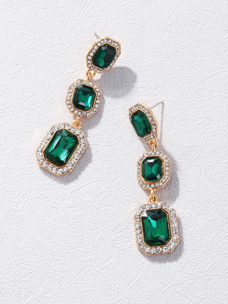 方晶鋯石裝飾耳墜 - 彩色 - 查看 1