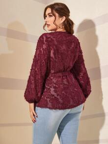 Áo sơ mi Plus Size Thắt nút Trọn gói màu trơn Thanh lịch - Màu Đỏ Sâu - Xem 2