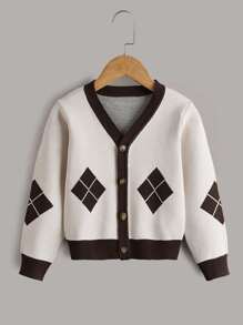 Cậu bé mới biết đi Cardigans Nút phía trước Hình học Giải trí - Màu be - Xem 1