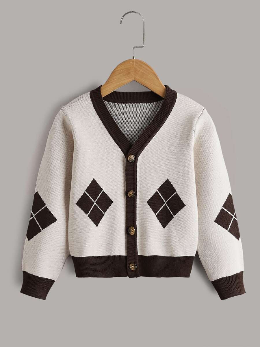 Cậu bé mới biết đi Cardigans Nút phía trước Hình học Giải trí - Màu be - Xem 1
