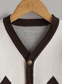 Cậu bé mới biết đi Cardigans Nút phía trước Hình học Giải trí - Màu be - Xem 4