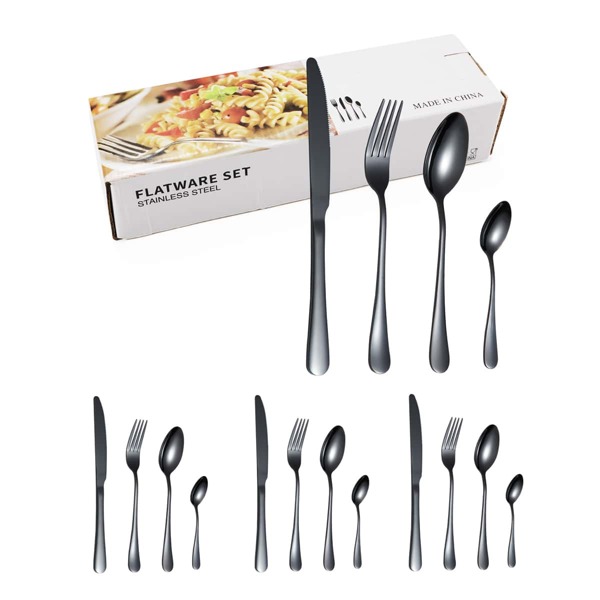 

16pcs Stainless Steel Cutlery Set, Black
