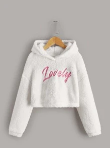 SHEIN Tween Girl Letter Embroidery Drop Shoulder Teddy Sweatshirt - White - View 1