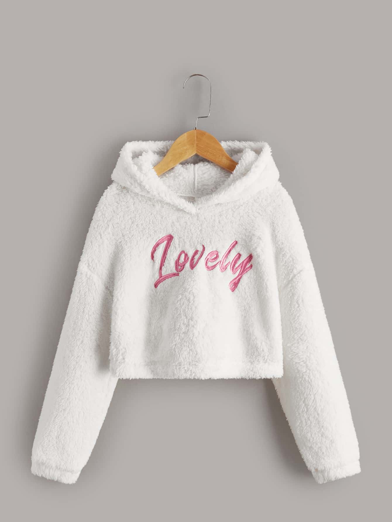SHEIN Tween Girl Letter Embroidery Drop Shoulder Teddy Sweatshirt - White - View 1