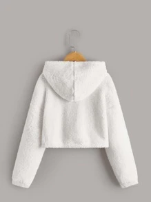 SHEIN Tween Girl Letter Embroidery Drop Shoulder Teddy Sweatshirt - White - View 2