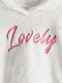 SHEIN Tween Girl Letter Embroidery Drop Shoulder Teddy Sweatshirt - White - View 4