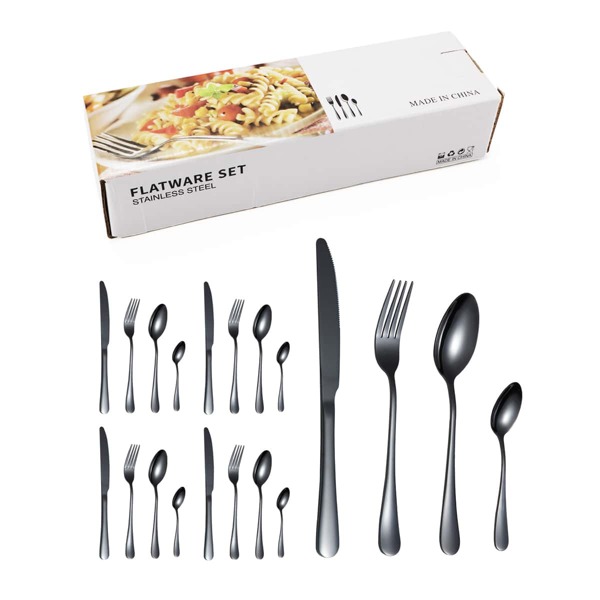 

20pcs Stainless Steel Cutlery Set, Black