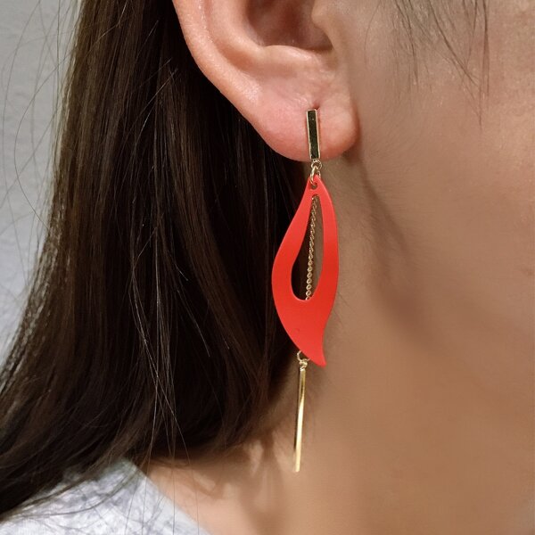 

14K Gold Plated Geometric Drop Earrings, Red
