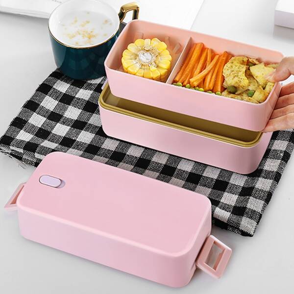 

1pc Double Layer Lunch Box, Pink