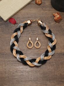 EMERY ROSE de color combinado trenzado Collar & Pendientes - Multicolor - Ver 1