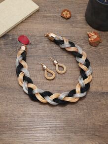 EMERY ROSE de color combinado trenzado Collar & Pendientes - Multicolor - Ver 5
